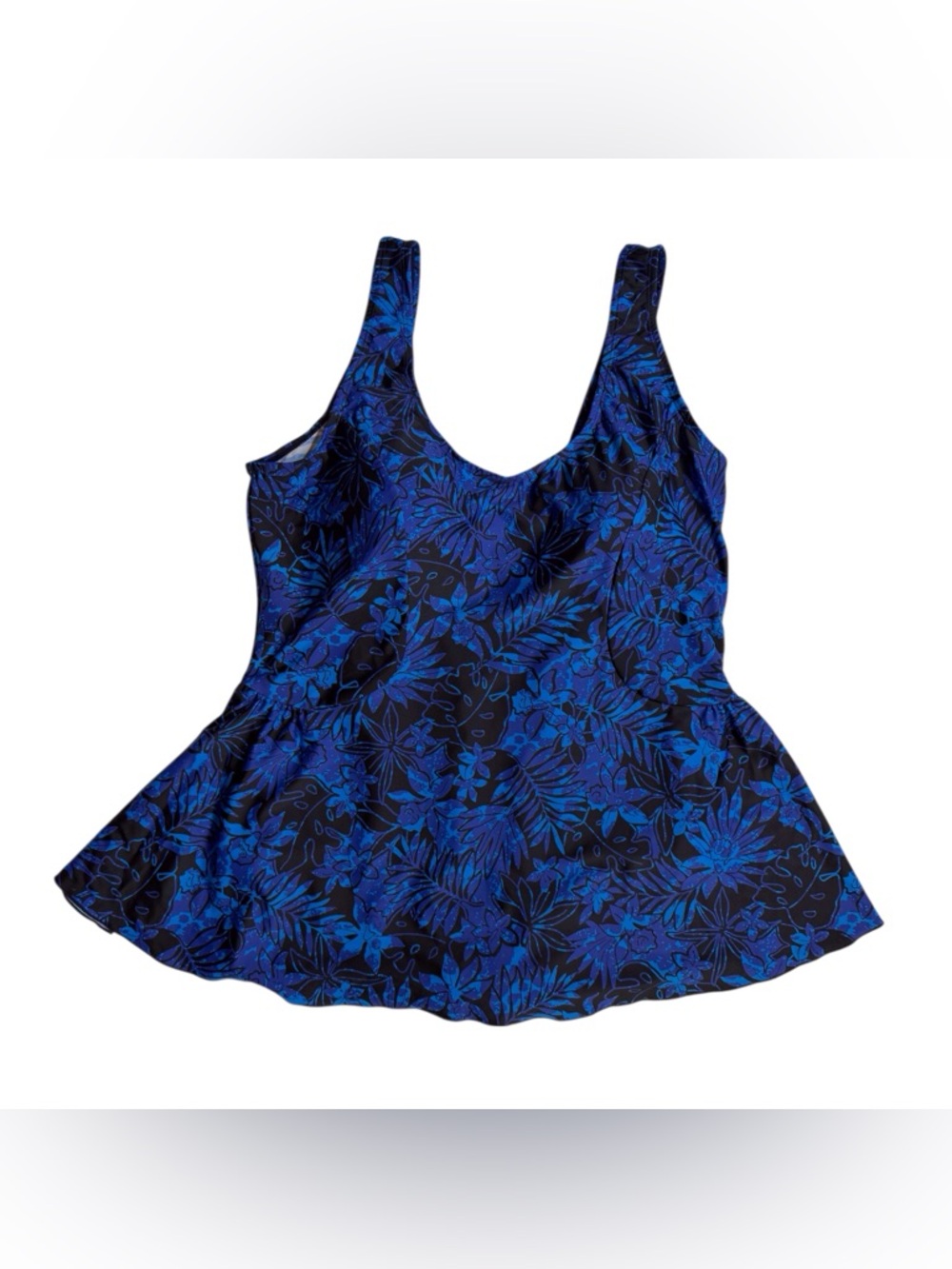 Blair blue and black floral swim dress with tummy trimmer lining size 18W NWT